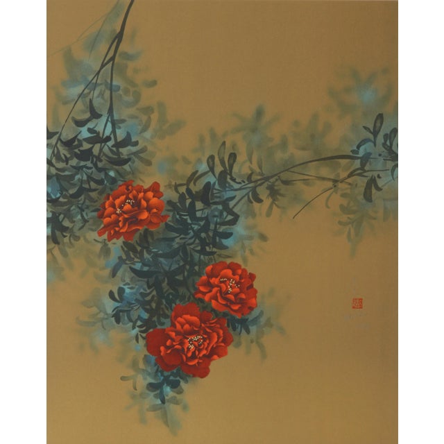 David Lee, Red Flowers (3), Lithograph For Sale