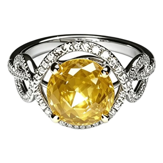 Late 20th Century 18K White Gold Raw Yellow Solitaire Diamond Engagement Ring, Size 6 For Sale