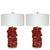 A sculptural pair of contemporary table lamps by Swank Lighting, hand-formed in the USA from recycled glass in a rich...