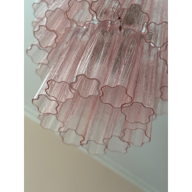 Large Pink Colorful Murano Chandeliers with Tubular Prisms Tronchi, Set of 2 For Sale - Image 9 of 16