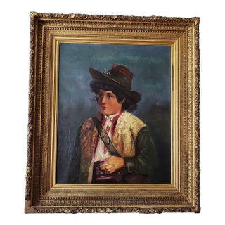 Shepherd Boy Painting in Original Gilt Frame For Sale