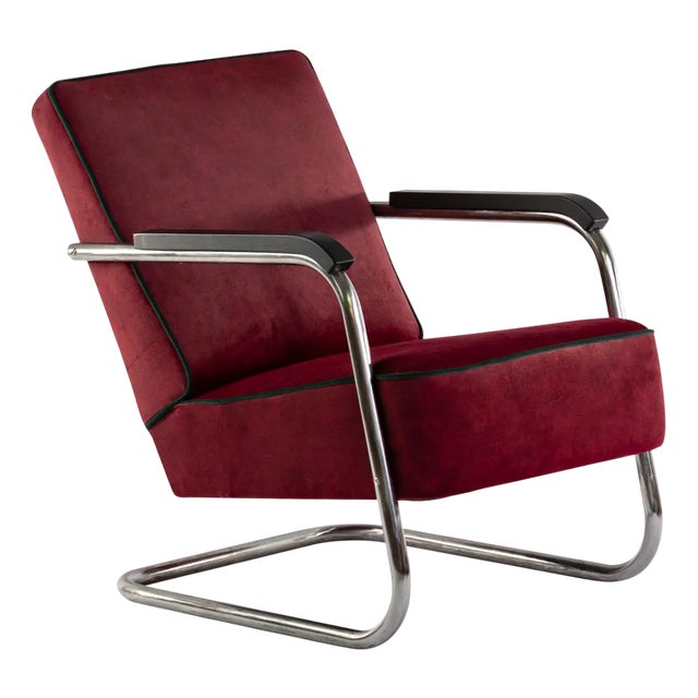 Purple Upholstered Cantilever Chair, 1930s For Sale