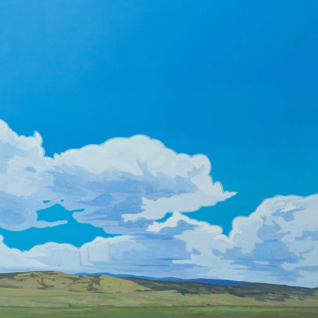Kenosha Skies by Michael Magrin | Oil on linen Landscape with blue sky and clouds For Sale