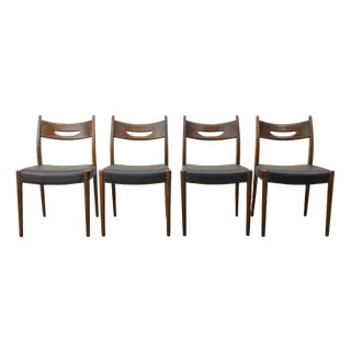 Danish Teak Dining Chairs with Black Leatherette Seats, 1960s, Set of 4 For Sale