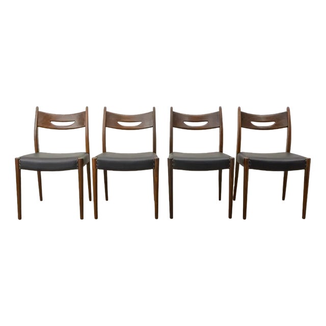 Danish Teak Dining Chairs with Black Leatherette Seats, 1960s, Set of 4 For Sale