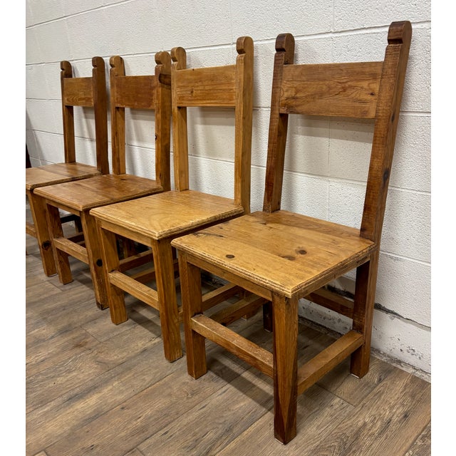 Vintage Mexican Primitive Rustic Style Pine Dining Chairs - Set of 4 For Sale In Kansas City - Image 6 of 12