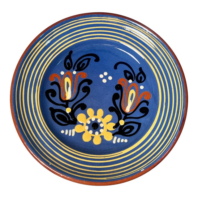 Talvera Mexican Plate Tulips & Daisy Majolica Pottery Signed C Hand Painted For Sale