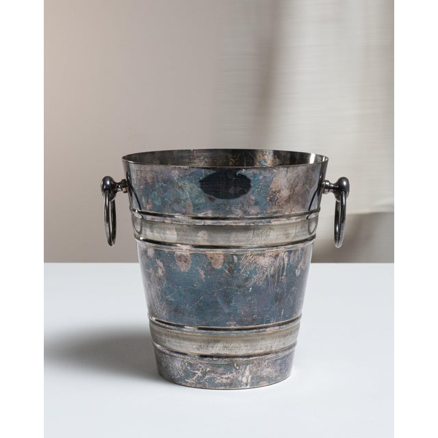 Metal Mid 20th Century France Teal Silver Ice Bucket For Sale - Image 7 of 15