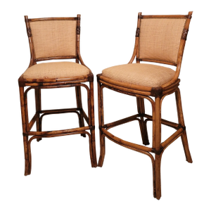 1990s Pierre Martin Rattan Bar Stools - a Pair