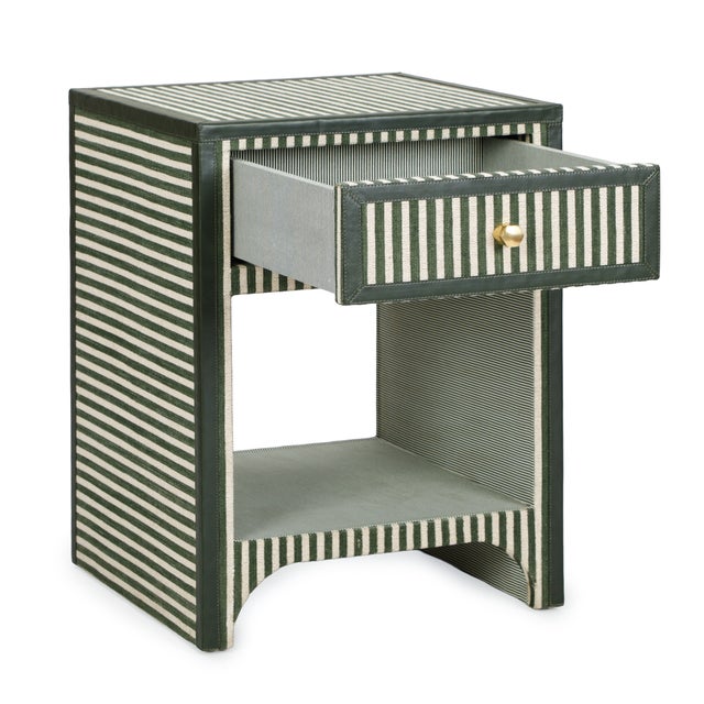 Kora Green Cotton Jute Striped Nightstand For Sale - Image 4 of 8