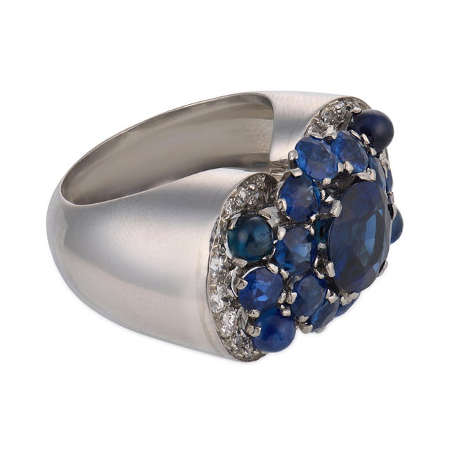 Mid 20th Century Retro Gia 5.00 Carat Sapphire Diamond Platinum Cocktail Ring, Size 6 For Sale - Image 4 of 6