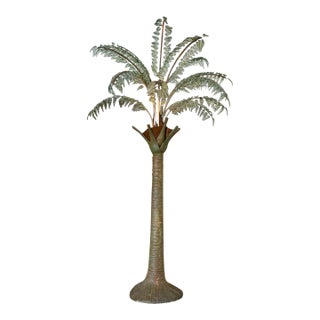 Monumental Hand Blown Glass and Metal Palm Tree Floor Lamp With Sculpted Fiberglass Base For Sale