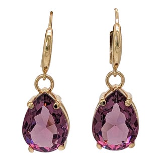 Genuine 12.8cts Amethyst Levertops in Solid 14k Yellow Gold-Set of 2 For Sale