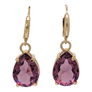Genuine 12.8cts Amethyst Levertops in Solid 14k Yellow Gold-Set of 2