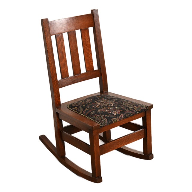 Stickley Brothers Antique Mission Oak Arts & Crafts Sewing Rocking Chair, Circa 1900 For Sale