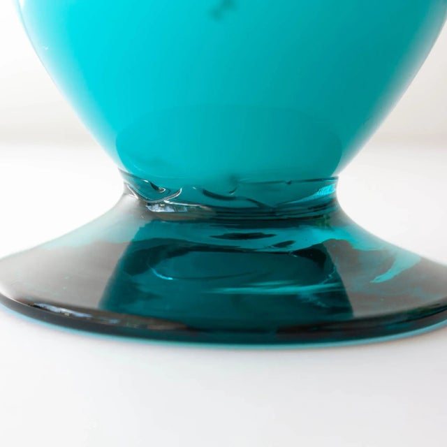 Blue Vintage Portuguese Blue Glass Vase with Foot, 1960s For Sale - Image 8 of 9