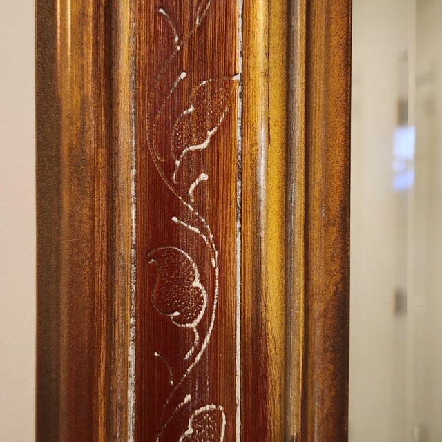 Mid 20th Century Vertical Antiqued Arch Top Wall Mirror Warm Gold Painted Wood For Sale - Image 13 of 16