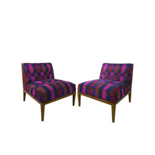 1960s Widdicomb Cane Back Slipper Chairs With Jack Larsen Upholstery- a Pair For Sale