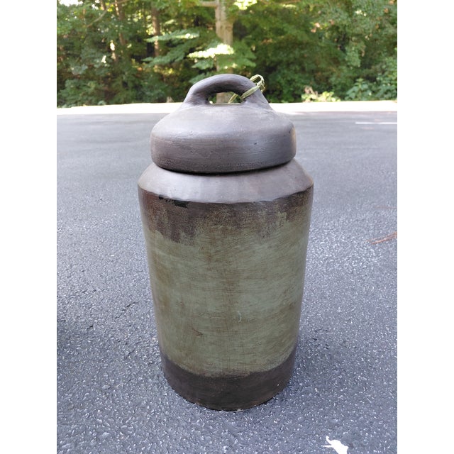 Late 20th Century Set of Three Rustic Handcrafted Lidded Stoneware Storage Jars For Sale - Image 5 of 7