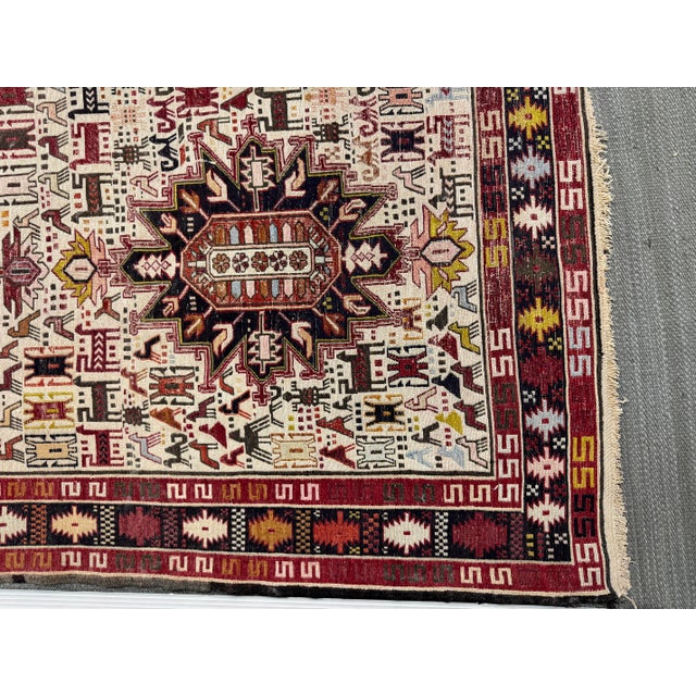 Textile 6ft 9in × 9ft 9in Flat Woven Afghan Area Rug For Sale - Image 7 of 12