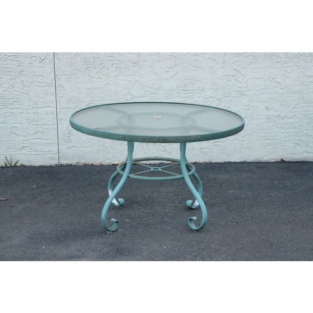 Traditional Woodard Round Glass Top Outdoor Patio Dining Table For Sale - Image 3 of 12