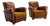 Antique French Club Armchair Fauteuil Cognac Leather and Fabric, 1930, Set of 2 For Sale