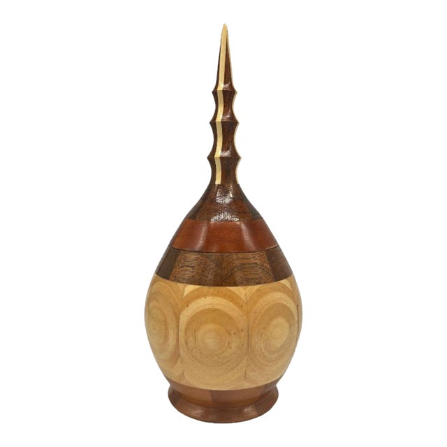 Hand Carved Marquetry Inlay Pear Shaped Vessel With Lid For Sale