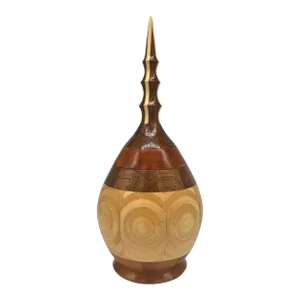 Hand Carved Marquetry Inlay Pear Shaped Vessel With Lid