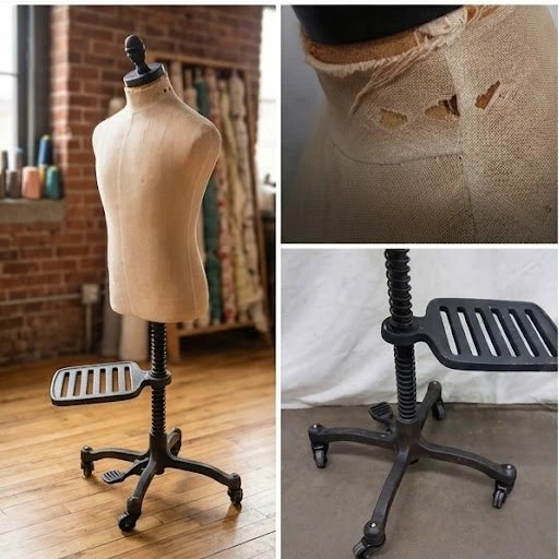 Mid-Century Modern Mid 20th Century Industrial Tailor's Dress Form Mannequin on Cast Iron Spring Base For Sale - Image 3 of 4