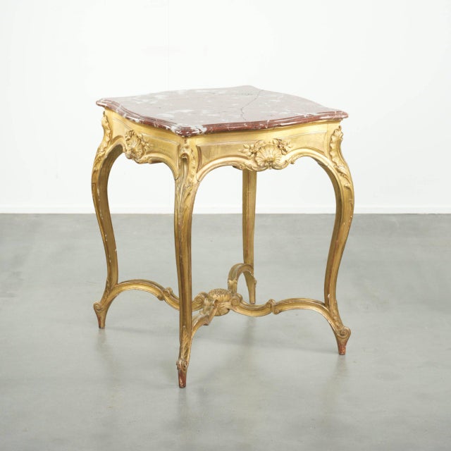French Side Table with Gold-Colored Wooden Frame and Marble Table For Sale - Image 16 of 16