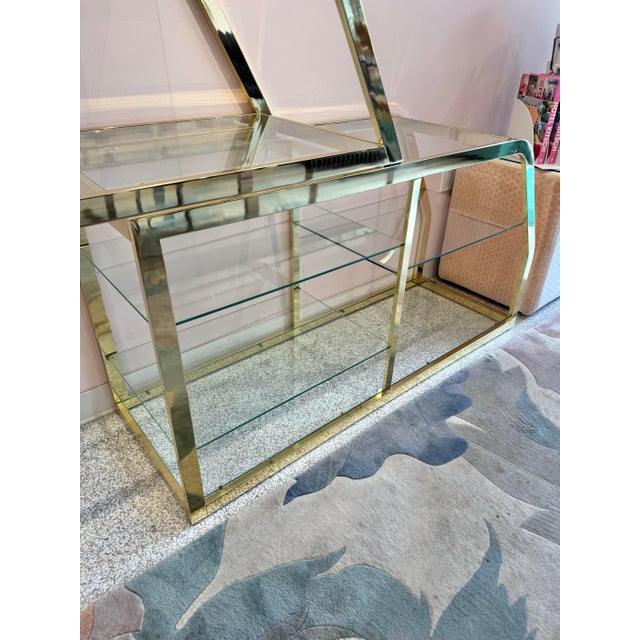 Brass Vintage Asymmetrical Brass and Glass Etagere by Dia For Sale - Image 8 of 12