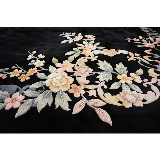 1930s 1930s Antique Black Color Minimalist Open Field Chinese Art Deco Rug For Sale - Image 5 of 9