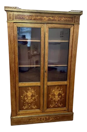 Antique Victorian Marquetry Inlaid Display Cabinet, 1860