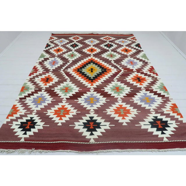 Textile Vintage Turkish Kilim Rug-6′9″ × 9′5″ For Sale - Image 7 of 13
