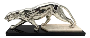 Walking Panther Sculpture, Silver-Plate, Marble, France, circa 1930