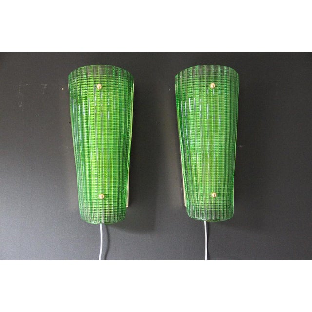 Mid-Century Modern Emerald Green Murano Glass Wall Sconces in the style of Mazzega, Italy, ,2000s, Set of 2 For Sale - Image 3 of 14