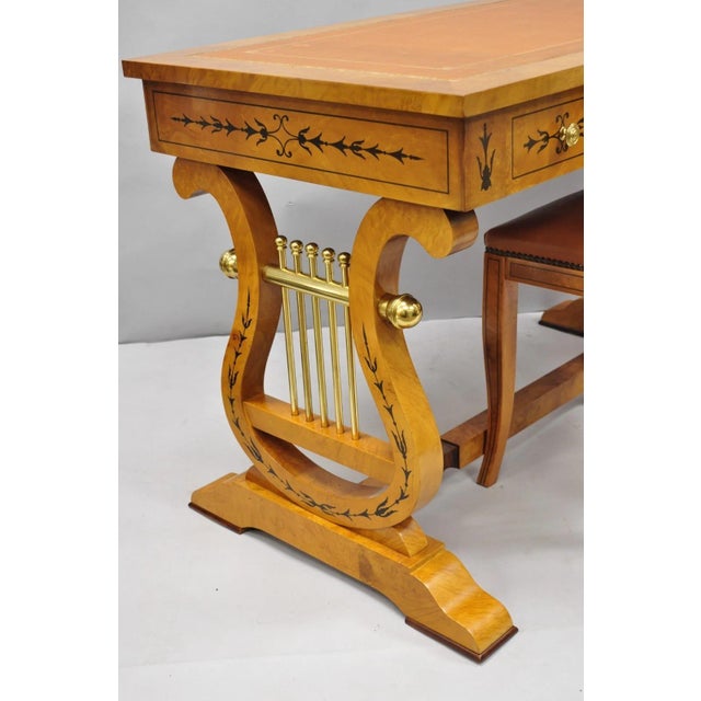 Late 20th Century Vintage Italian Regency Lyre Harp Burlwood Desk & Chair by Binda Collection For Sale - Image 5 of 18