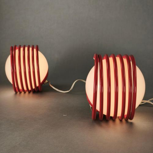 Red Spring-Loaded Table Lamps, 1970s, Set of 2 For Sale - Image 4 of 10