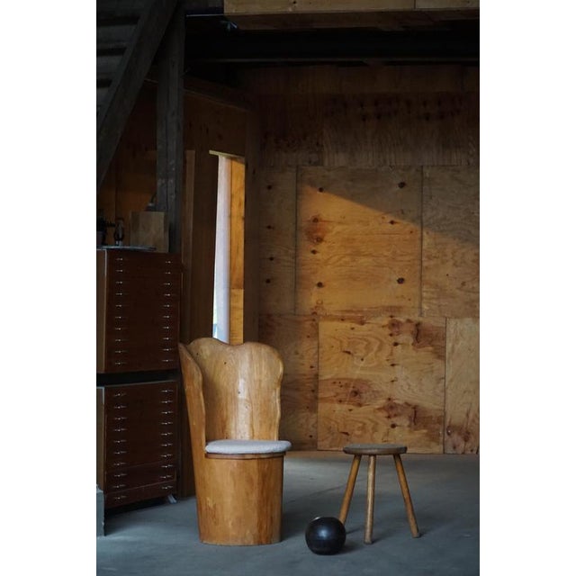 Wood Mid-Century Modern Brutalist Swedish Stump Chair in Pine & Bouclé, 1970s For Sale - Image 7 of 17