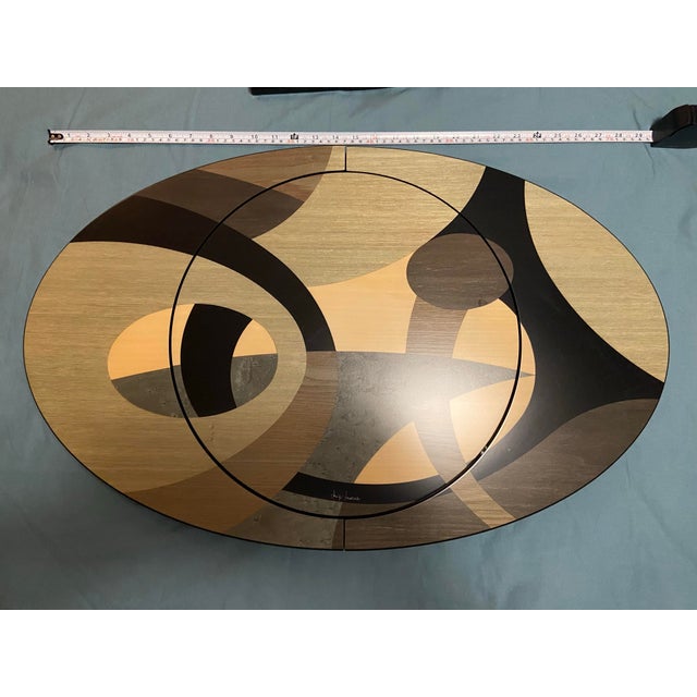 Late 20th Century Signed Luigi Leone for Gargiulo & Jannuzzi Mechanical Expanding Inlaid Wood Table Top With Lazy Susan For Sale - Image 6 of 12