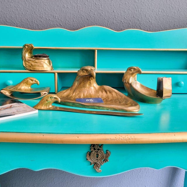 Art Deco Brass Desk Set with Stylized Eagle Heads, 1920s, Set of 5 For Sale - Image 12 of 18