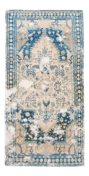 Early 20th Century Antique Shabby Chic Persian Heriz Ivory and Blue Handmade Medallion Wool Rug