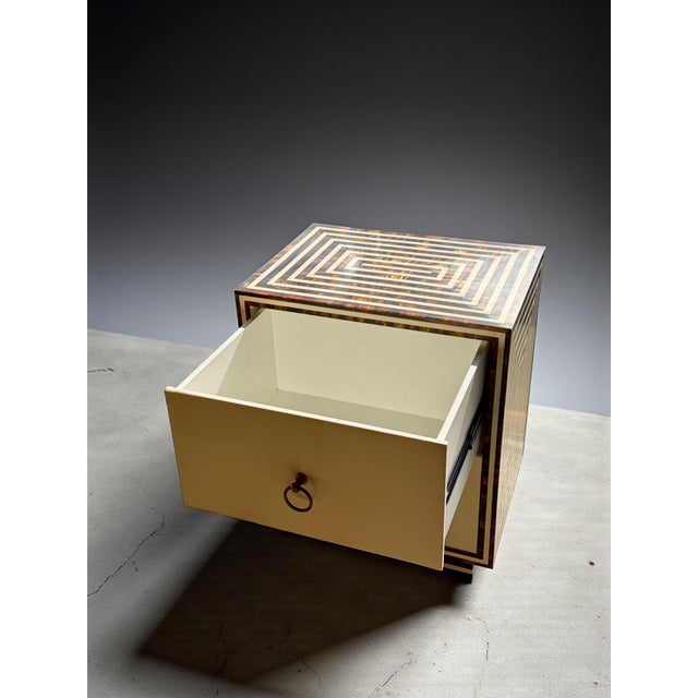 Vintage Burled Walnut Faux Bone Inlay 2 Drawer Nightstand-Art Deco-Regency-Chest For Sale - Image 9 of 11