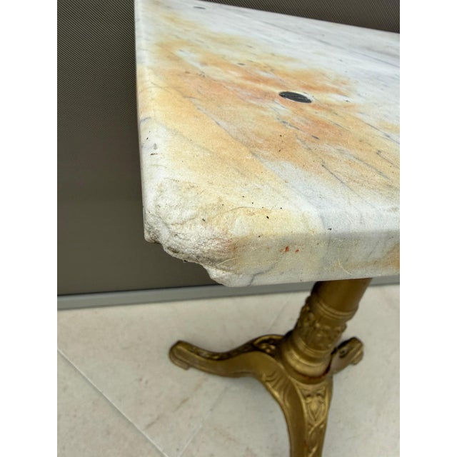 Antique French Bistro Table with Marble Top and Cast Iron Pedestal Base, 1900s For Sale - Image 9 of 12