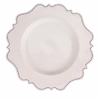 Ivory with Navy Beaded Scalloped Charger Plate, 13.5" For Sale