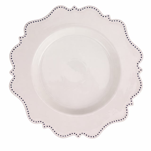 Ivory with Navy Beaded Scalloped Charger Plate, 13.5" For Sale
