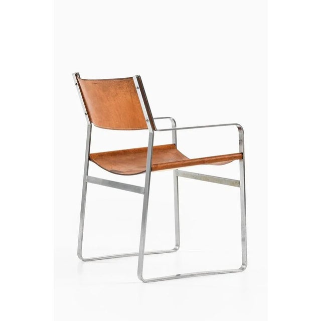 Armchair in Steel and Original Leather attributed to Hans Wegner, 1970s For Sale - Image 4 of 10
