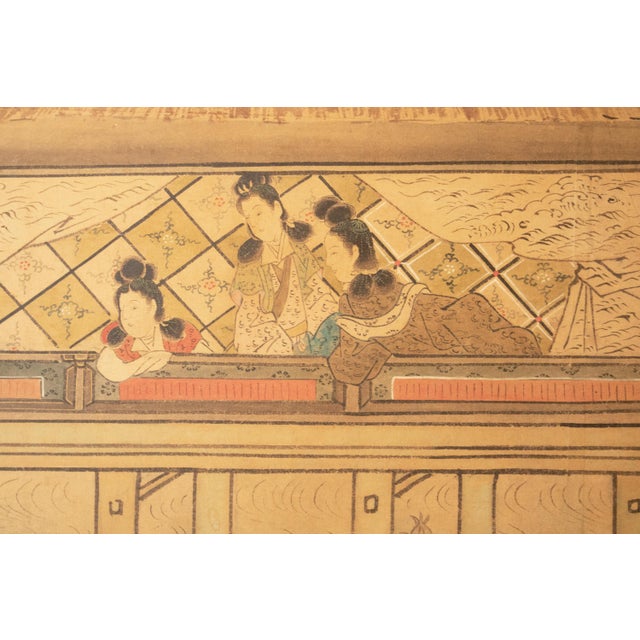 Meiji Era XL Japanese Yamato-E Style 6-Panel Byobu Screen "Chinese Palace Courtyard" For Sale - Image 11 of 18