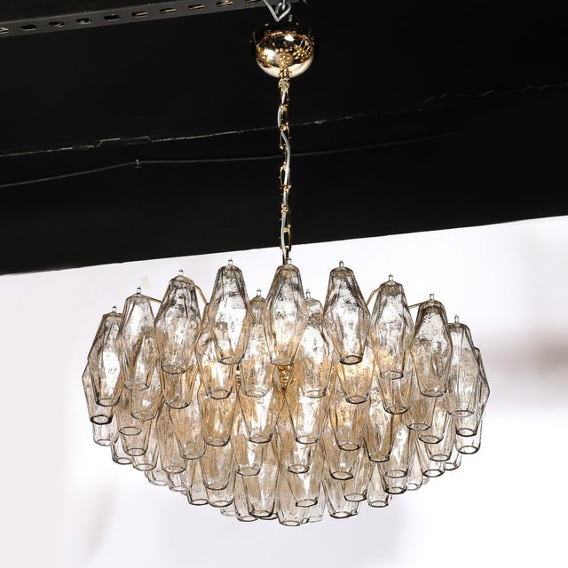 2020s Modernist Hand-Blown Murano Smoked Glass Polyhedral Chandelier in Brass Fittings For Sale - Image 5 of 18