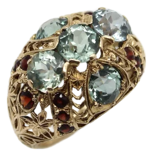 Late 19th Century 14k Gold Victorian Blue Topaz and Garnet Bombe Ring, Size 7.25